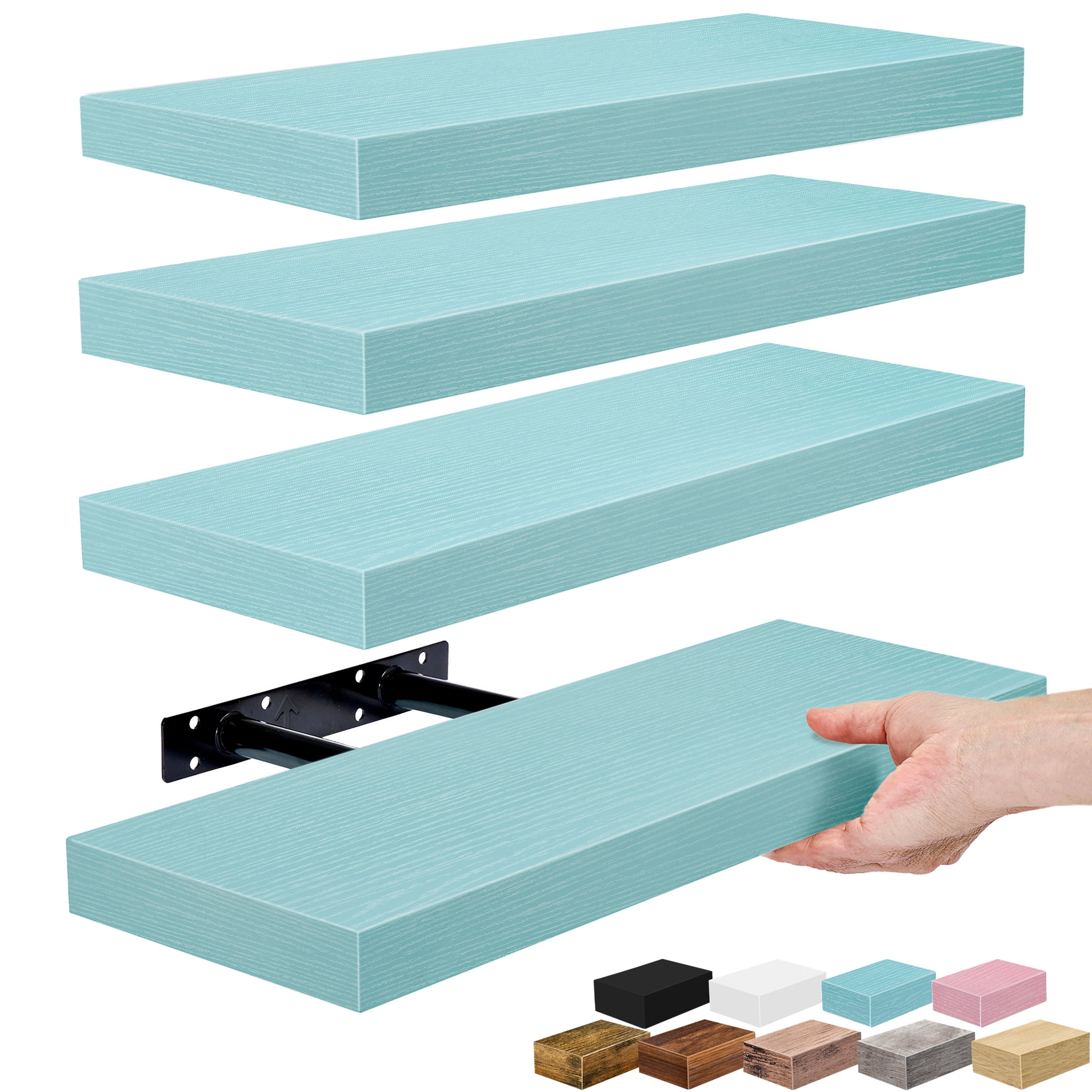 Sorbus 16.25" Floating Wall Shelves, 4 Pack, Ocean Blue, Invisible Brackets, Home Decor