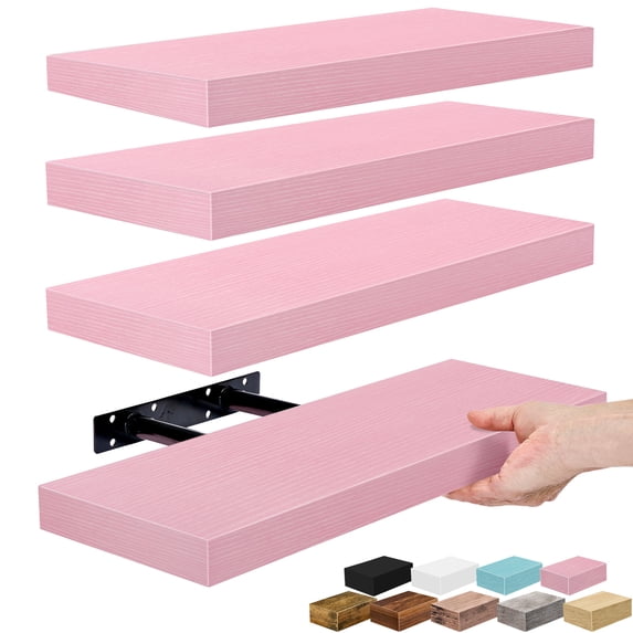 Sorbus 16.25" Floating Wall Shelves, 4 Pack, Soft Pink, Invisible Brackets, Home Decor