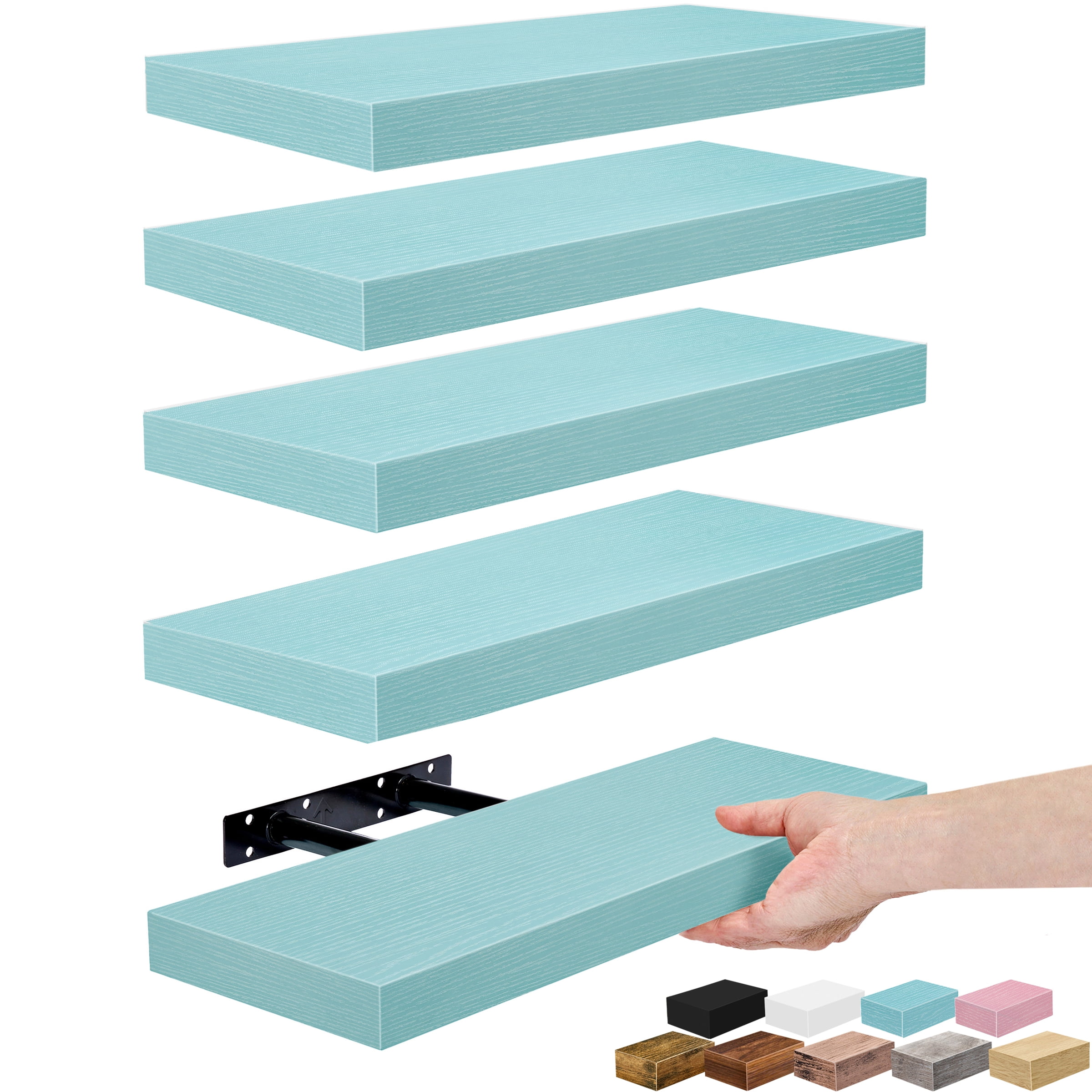 Sorbus 16.25" Floating Wall Shelves, 5 Pack, Ocean Blue, Invisible Brackets, Home Decor