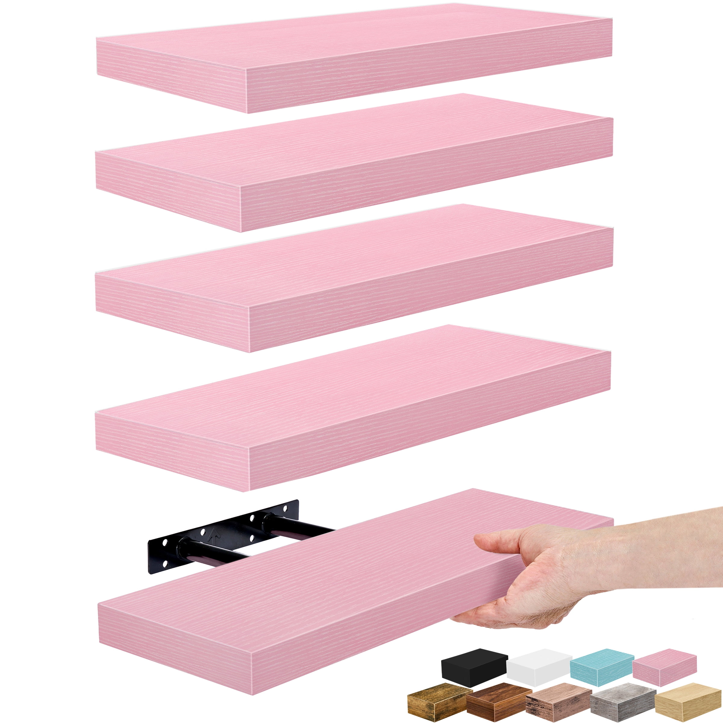 Sorbus 16.25" Floating Wall Shelves, 5 Pack, Soft Pink, Invisible Brackets, Home Decor