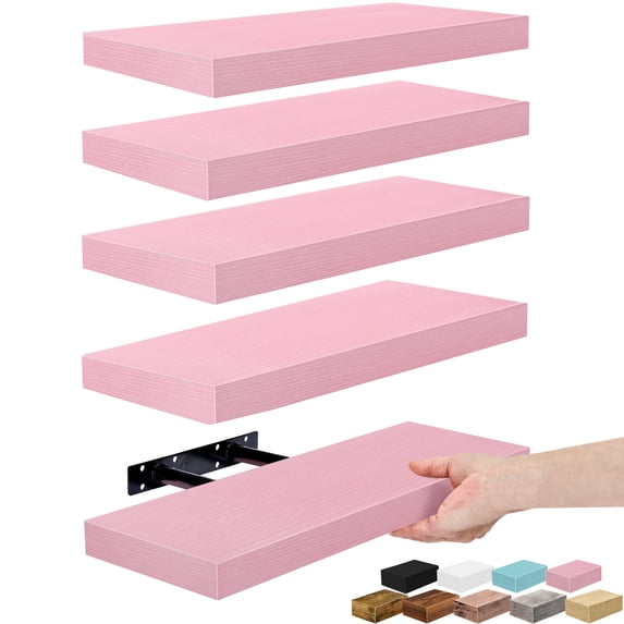 Sorbus 16.25" Floating Wall Shelves, 5 Pack, Soft Pink, Invisible Brackets, Home Decor