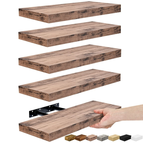 Sorbus 16.25" Mahogany Rustic Floating Shelves (Set of 5)  Wall Storage for Dcor, Frames, Trophies