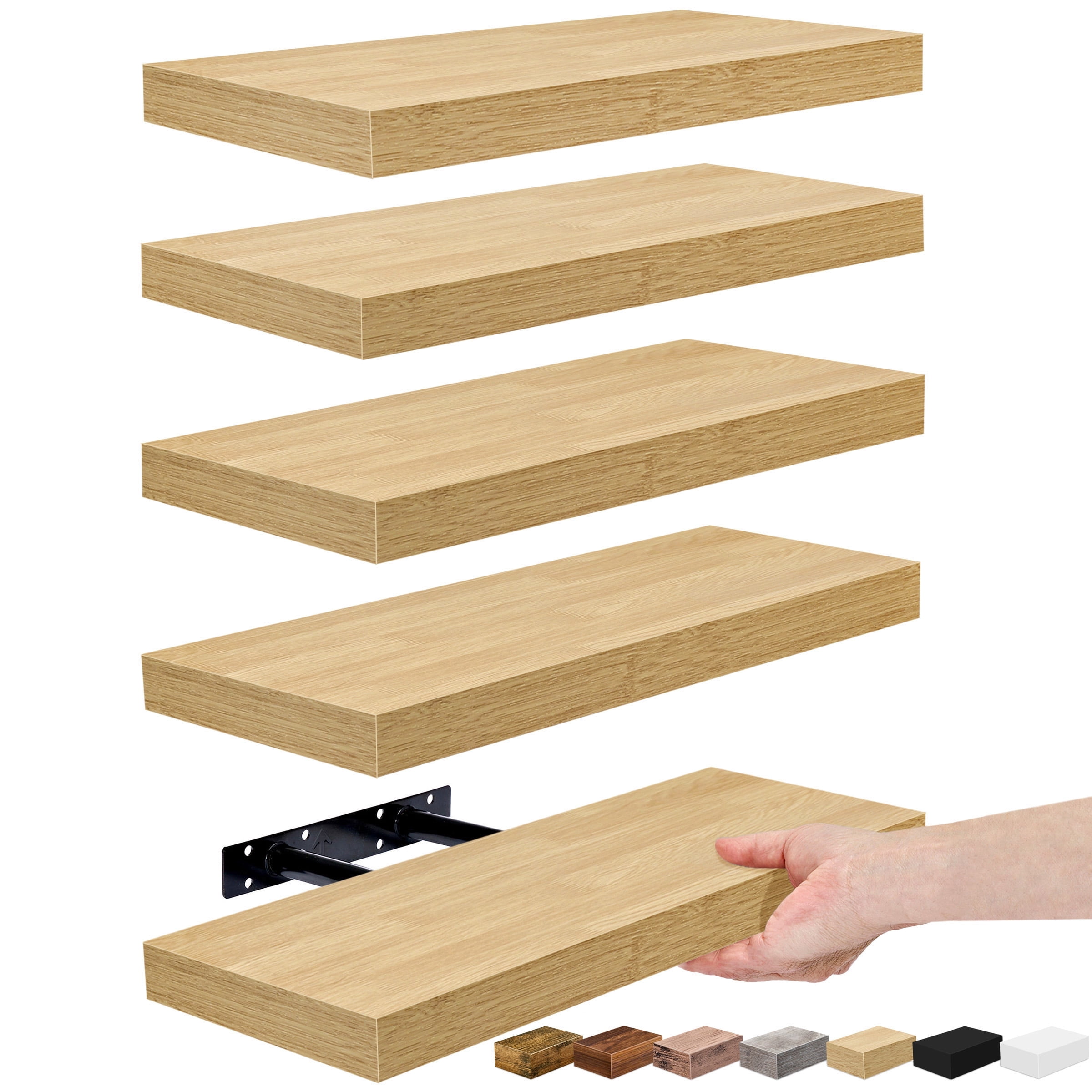 Sorbus 16.25" Maple Wood Rustic Floating Shelves (Set of 5) – Wall Storage for Décor, Frames, Trophies