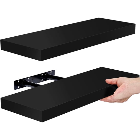 Sorbus 16.25" Black Floating Shelves (Set of 2) – Wall Storage for Décor, Frames, Trophies
