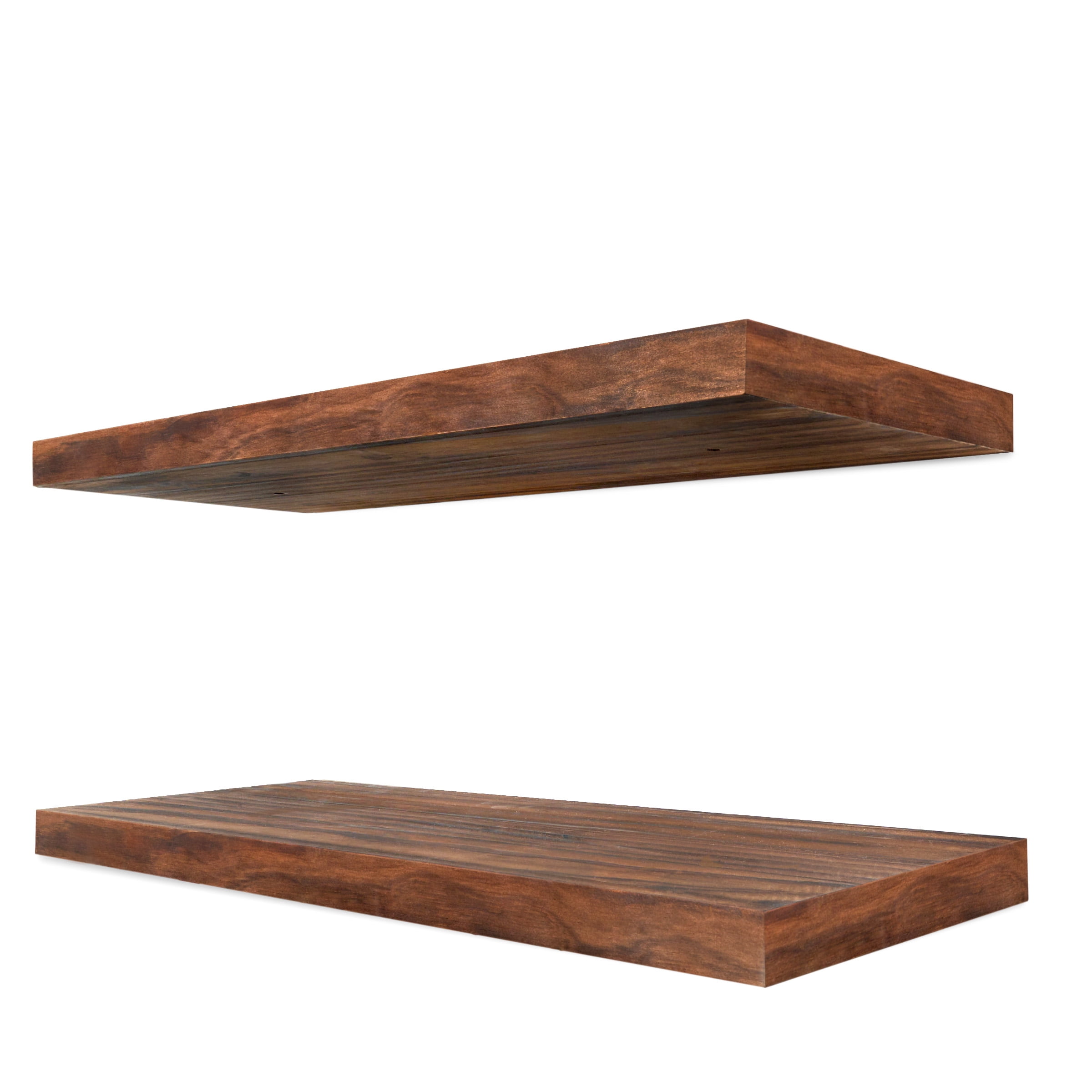 Sorbus 16" Brown Floating Shelves, Set of 2 Solid Pine Wood Wall Shelves for Bathroom, Kitchen, Bedroom & Living Room Décor