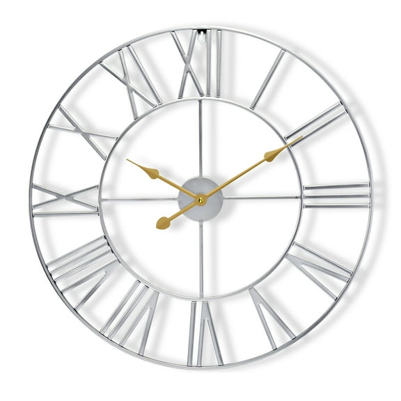 Sorbus 16" Large Wall Clock, Silver Roman Numeral, Battery Operated, Decorative