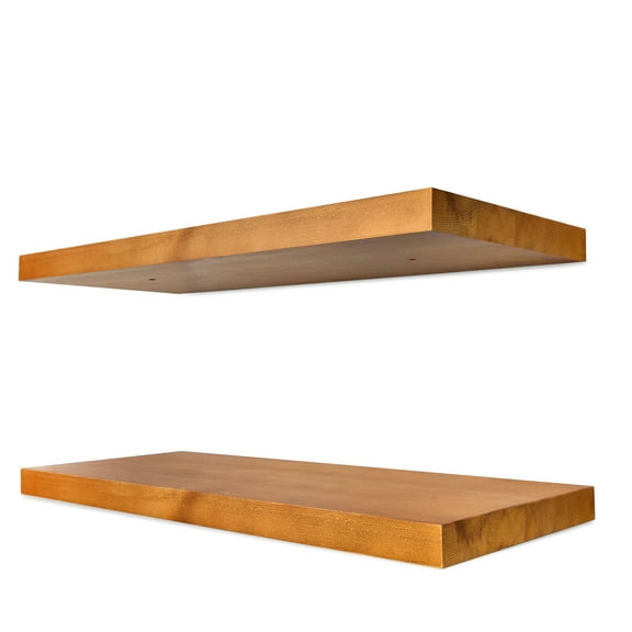 Sorbus 16" Maple Wood Floating Shelves, Set of 2 Solid Pine Wood Wall Shelves for Bathroom, Kitchen, Bedroom & Living Room Décor