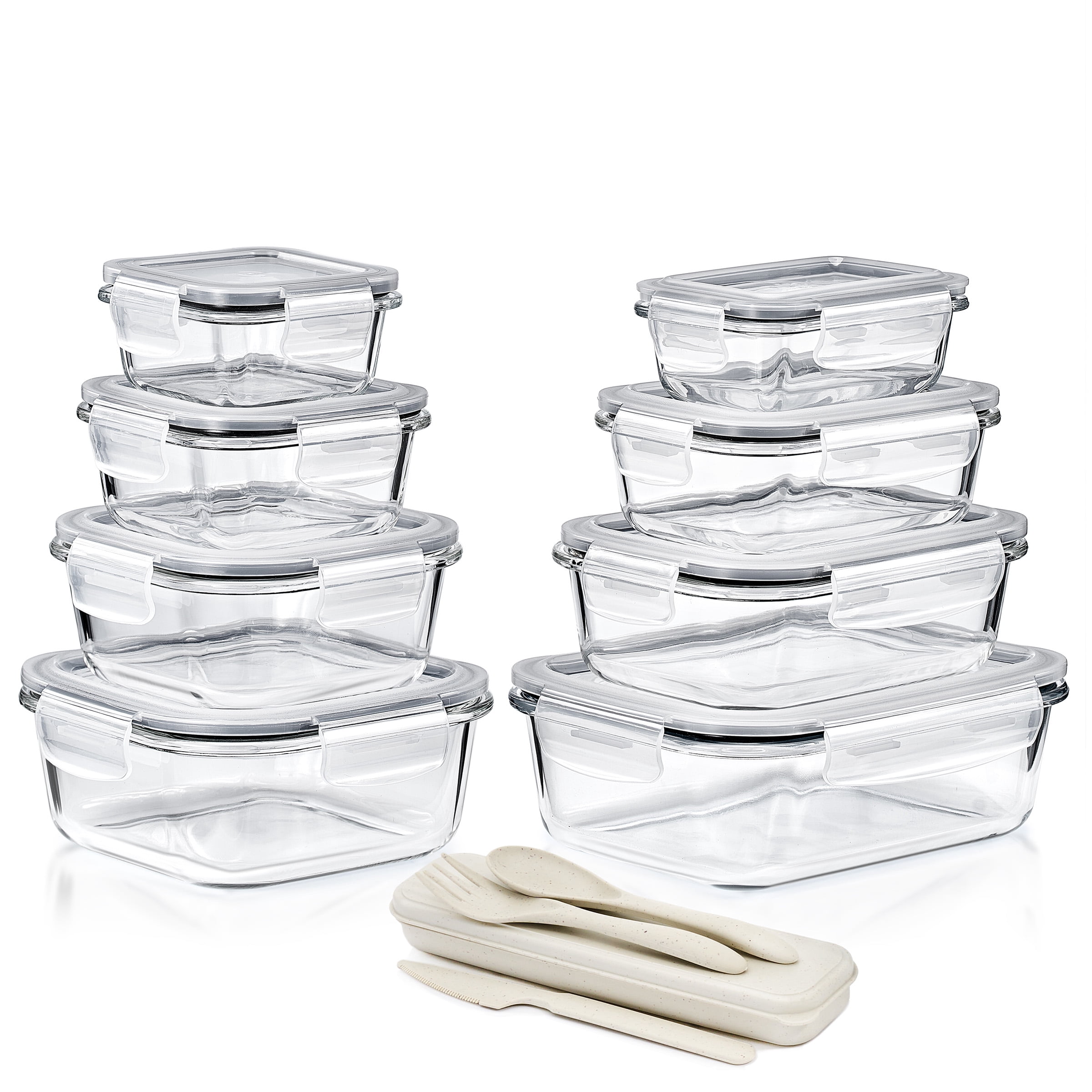 Sorbus 16-Piece Glass Food Storage Containers with Lids - Airtight, Microwave, Fridge, Dishwasher, Oven Safe, BPA-Free, Stackable, Meal Prep Containers