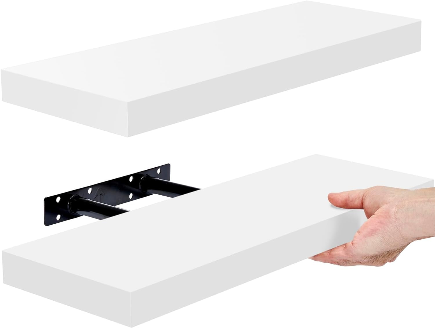 Elegant White Floating Mantel Wall Shelf Set
