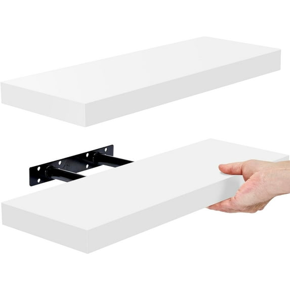 Sorbus 16.25" White Floating Shelves (Set of 2) – Wall Storage for Décor, Frames, Trophies