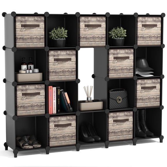Sorbus 18 Cube Storage Shelf Organizer, Waterproof Cubby for Closet or Bedroom, Black