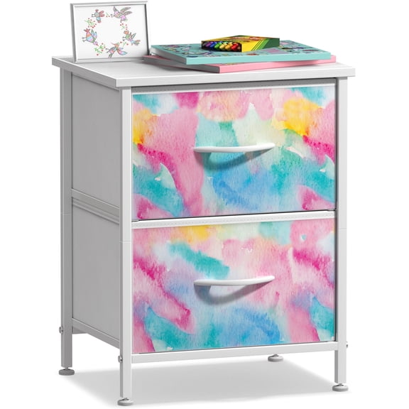 Sorbus 2 Drawer Bedside Nightstand End Table Bedroom Dresser, Pastel Colors Tie-Dye Turquoise