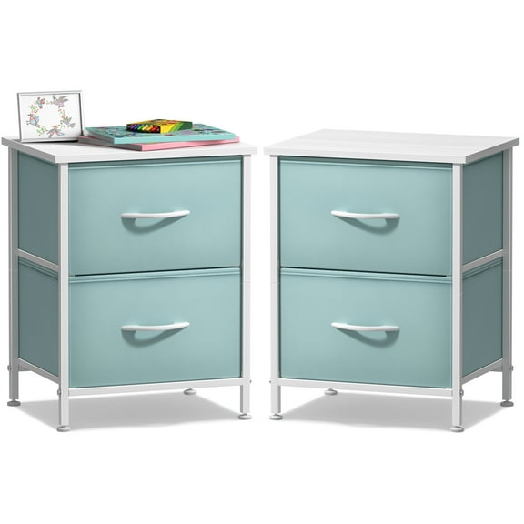 Sorbus 2-Drawer Nightstand 2-Pack – Aqua Bedside Table for Kids, Dorm, Bedroom, Office