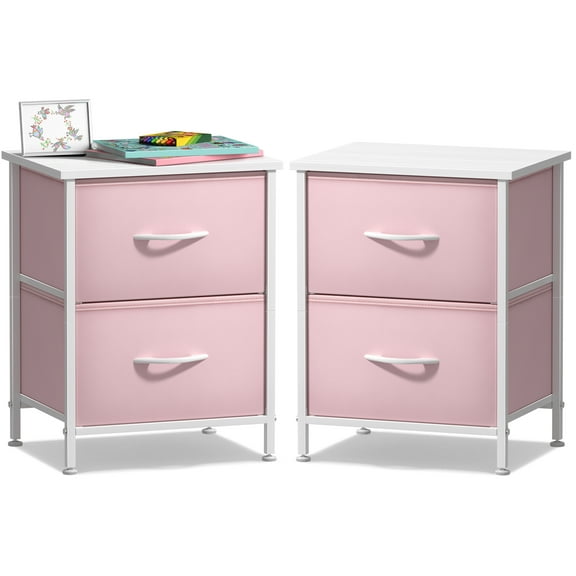 Sorbus 2-Drawer Nightstand 2-Pack – Pink Bedside Table for Kids, Dorm, Bedroom, Office