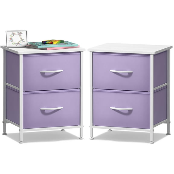 Sorbus 2-Drawer Nightstand 2-Pack – Purple Bedside Table for Kids, Dorm, Bedroom, Office