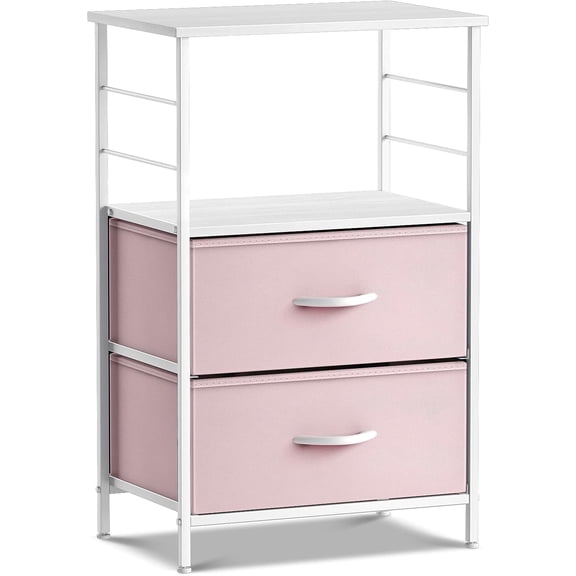 Sorbus 2-Drawer Nightstand Shelf Storage End Table, Steel Frame, Pink