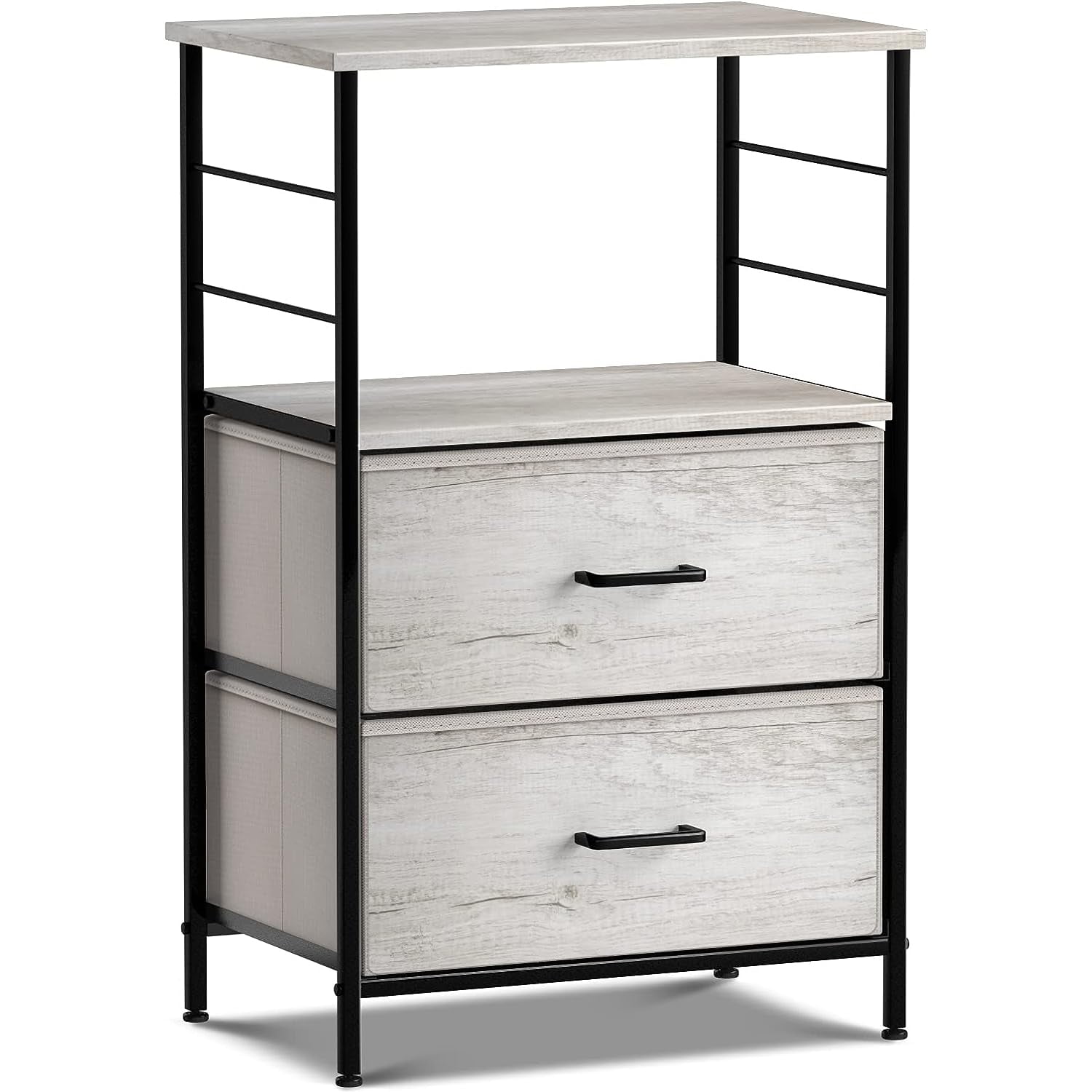 Sorbus 2-Drawer Nightstand Shelf Storage End Table, Steel Frame, Rustic Beige