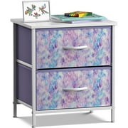 GGI International 2 Drawer Bedside Nightstand End Table Bedroom Dresser, Pastel Colors Tie-Dye Purple