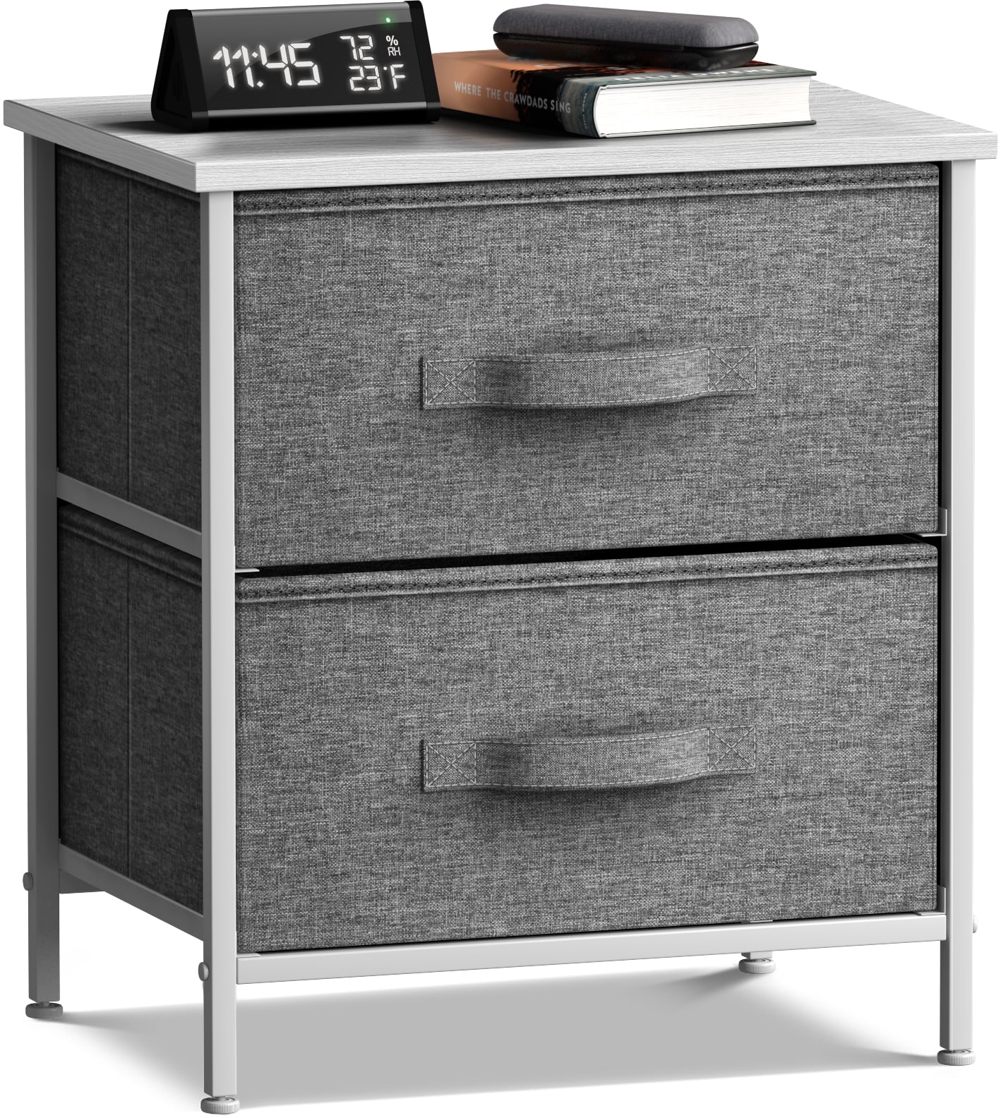 White Industrial Vertical Nursery Nightstand with Extra Deep Drawer