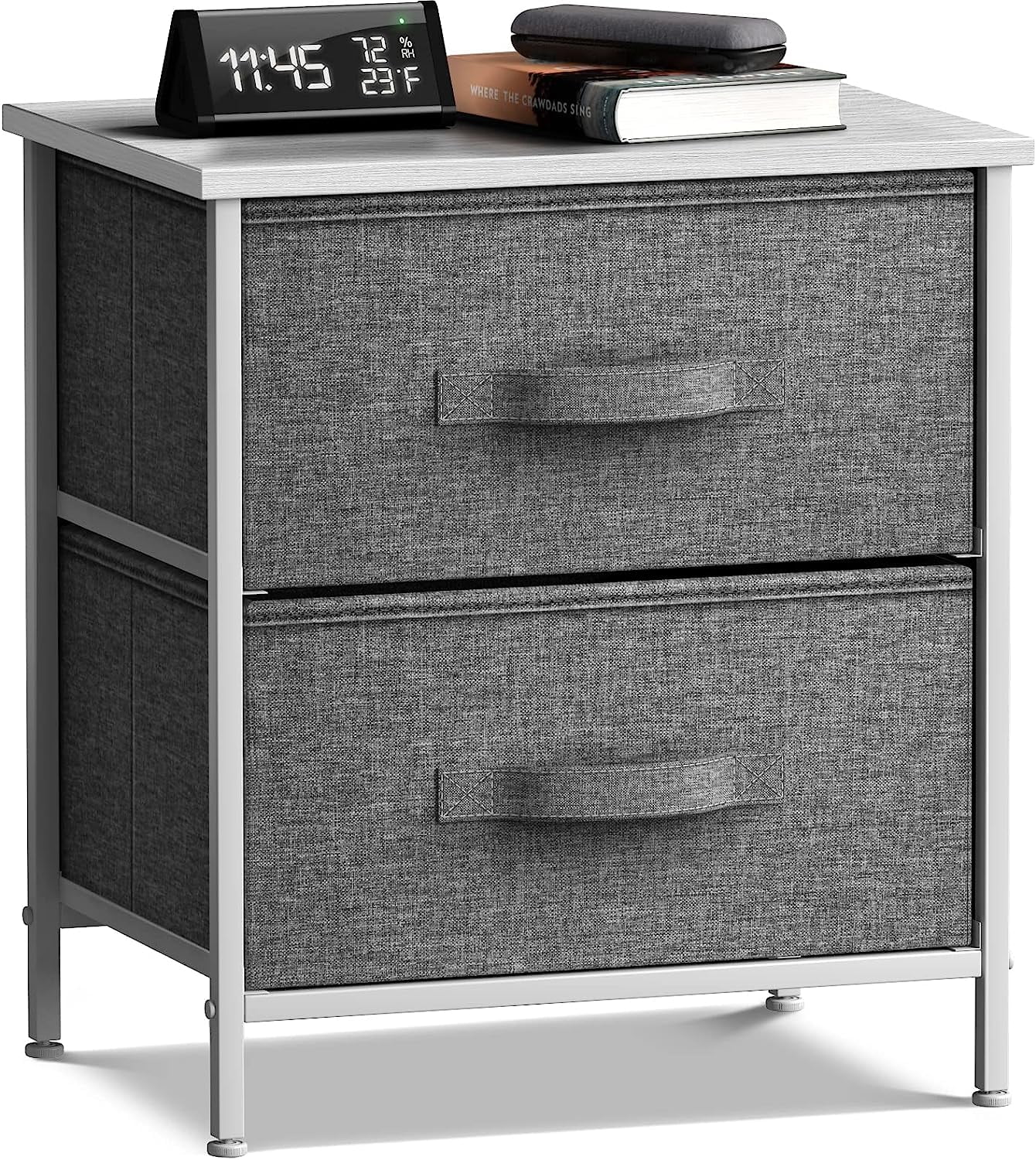White Industrial Vertical Nursery Nightstand with Extra Deep Drawer