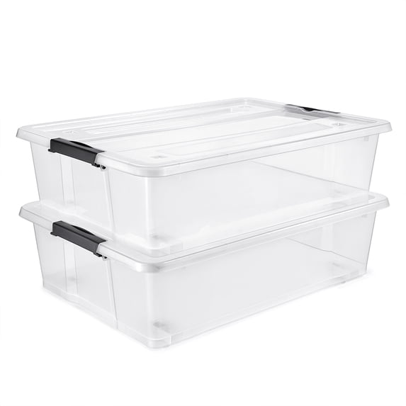 Sorbus 2-Pack 40 Qt Clear Underbed Storage Bins with Lids & Handles, Stackable