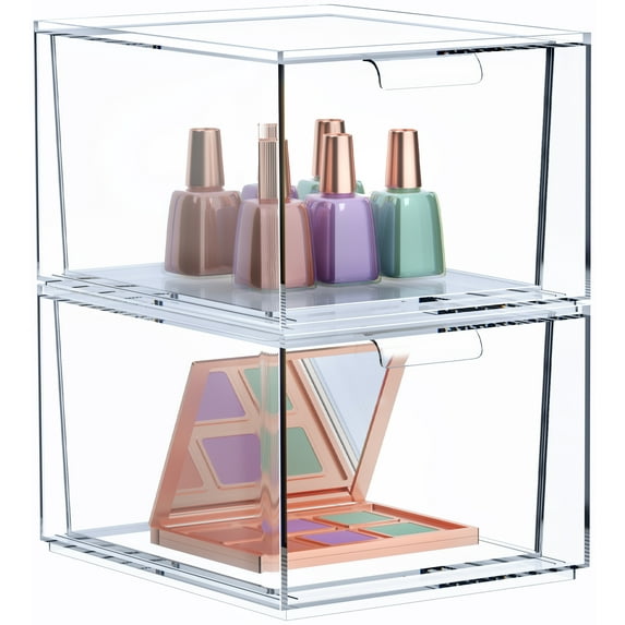 Sorbus 2-Pack Clear Acrylic Makeup Organizer – Stackable Plastic Drawer Storage Bins for Vanity, Bathroom, or Desk Organization