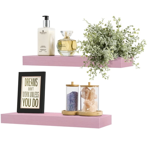 Sorbus 2-Pack Floating Shelves 16.25 Inch, Soft Pink, Hidden Mount, Wall Storage