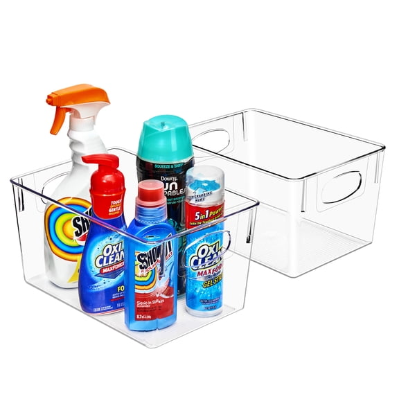 Sorbus 2 Pack Medium Clear Plastic Storage Bins with Handles, Under Sink Bathroom Organizer