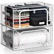 Sorbus 2-Pack Small Stackable Storage Bins, Metal Frame, Clear Collapsible Bags, Zipper