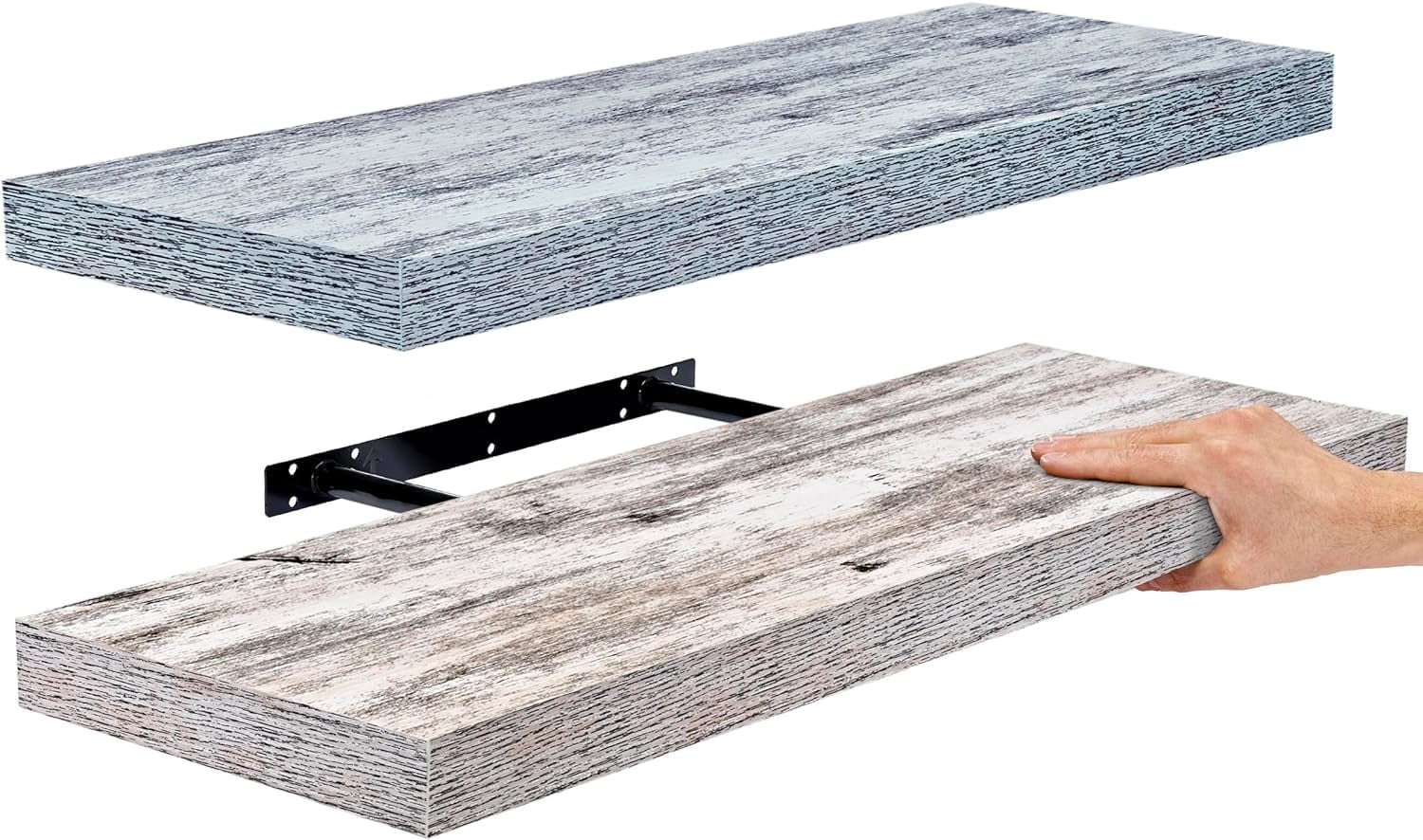 Sorbus 2 Pack Wood Floating Shelves Wall Hanging Length 24-inch, Rustic Blue/White