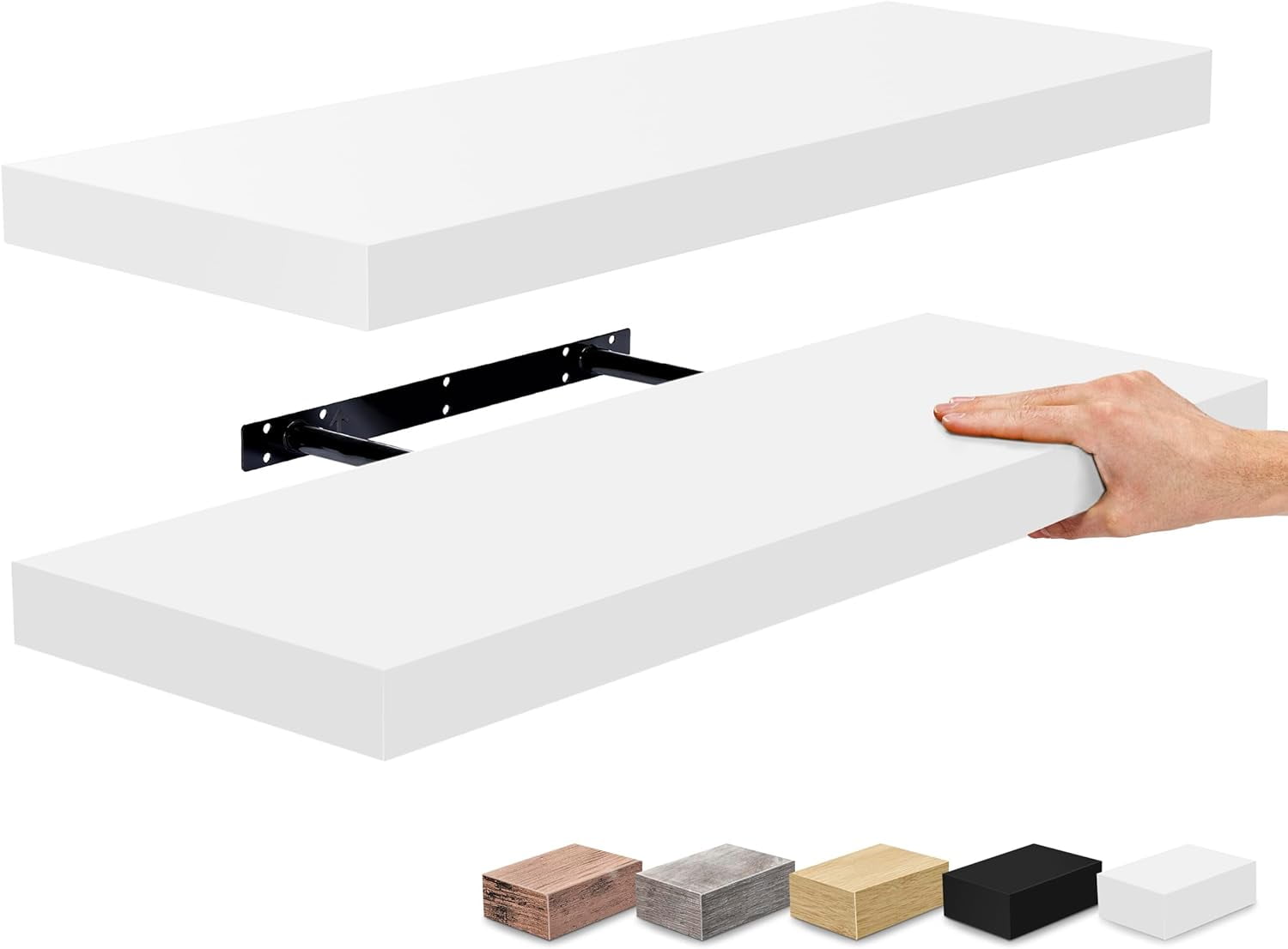 Modern White Faux Wood 25'' Floating Wall Shelf Set