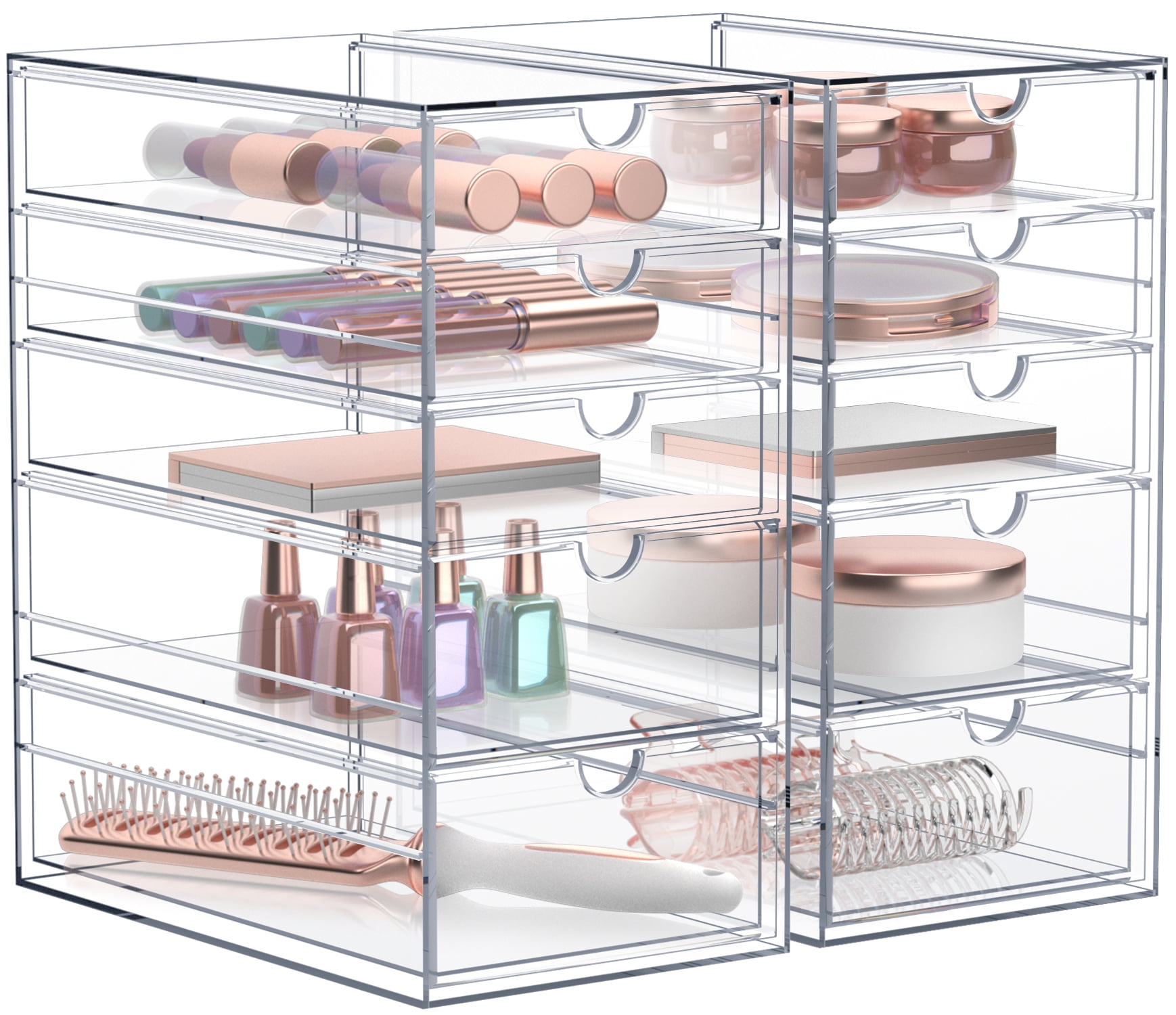 Sorbus 2-Piece Acrylic Makeup Organizer, 10 Drawer Stackable Storage Bins, Clear