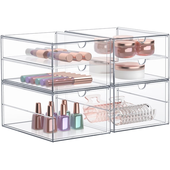 Sorbus 2-Piece Acrylic Makeup Organizer, 3 Drawer (2 Pack) Stackable Storage Bins, Clear