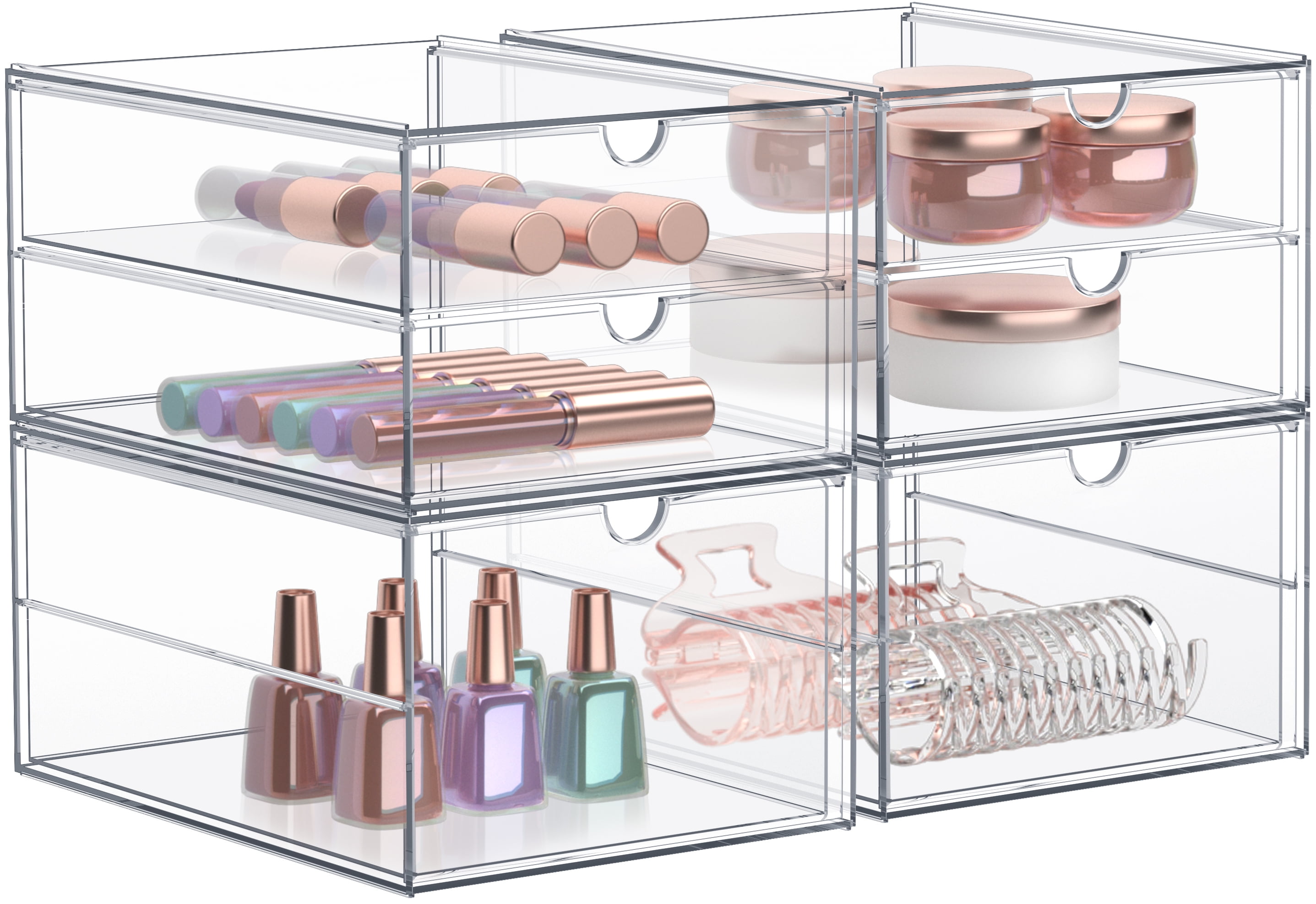 Sorbus 2-Piece Clear Acrylic Makeup Organizer with 3 Drawers (2 Pack), Stackable Storage Bins