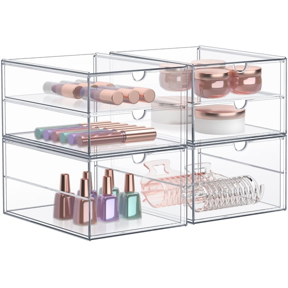 Sorbus 2-Piece Clear Acrylic Makeup Organizer with 3 Drawers (2 Pack), Stackable Storage Bins