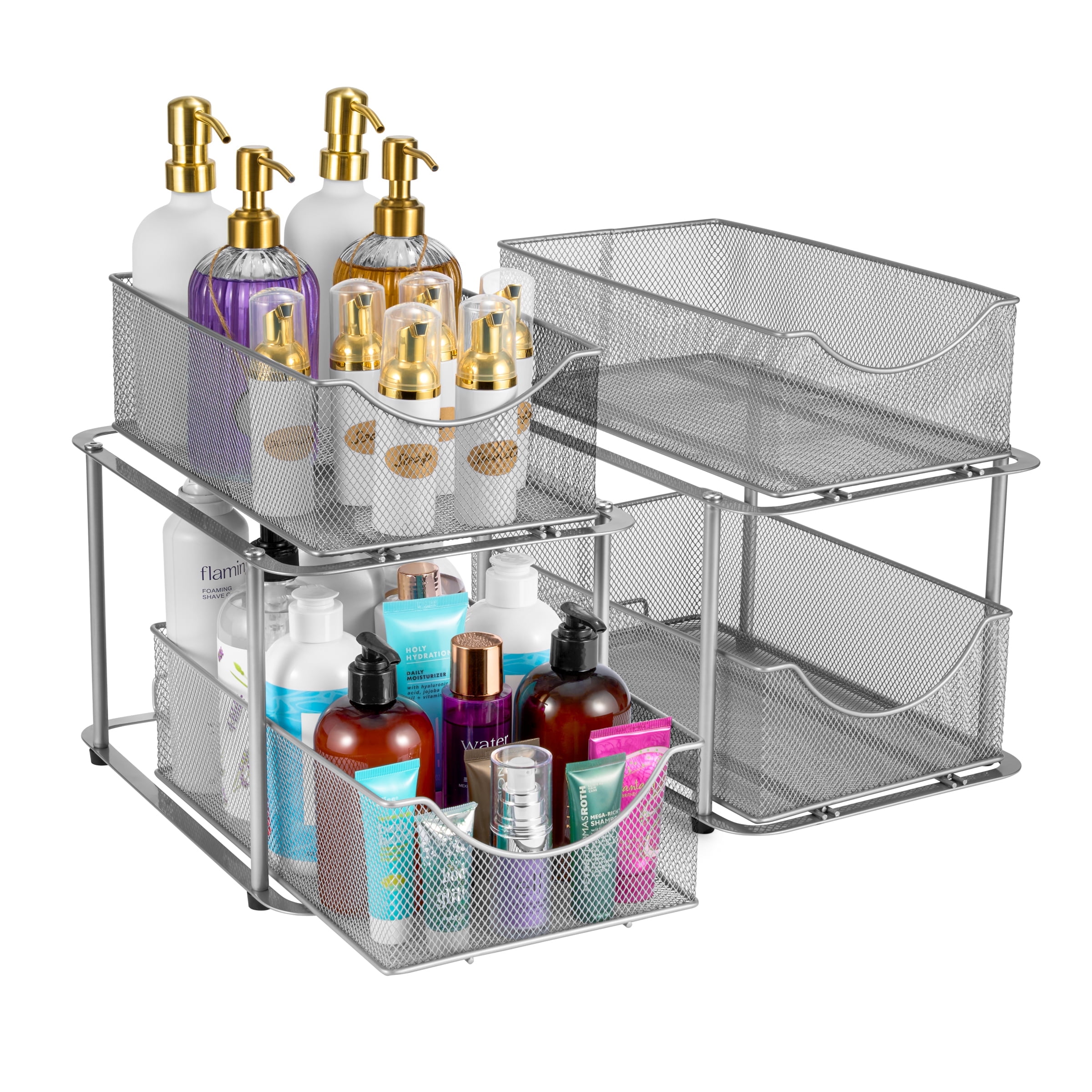 Sorbus 2 Sets of 2 Tier Metal Under Sink Organizer for Bathroom, Kitchen, Strong Steel Mesh Sliding Drawers for Under Sink, Under Cabinet, Closet, Kitchen, Pantry, Bathroom Organizers and Storage
