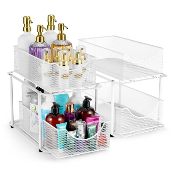 Sorbus 2 Sets of 2 Tier Metal Under Sink Organizer for Bathroom, Kitchen, Strong Steel Mesh Sliding Drawers for Under Sink, Under Cabinet, Closet, Kitchen, Pantry, Bathroom Organizers and Storage
