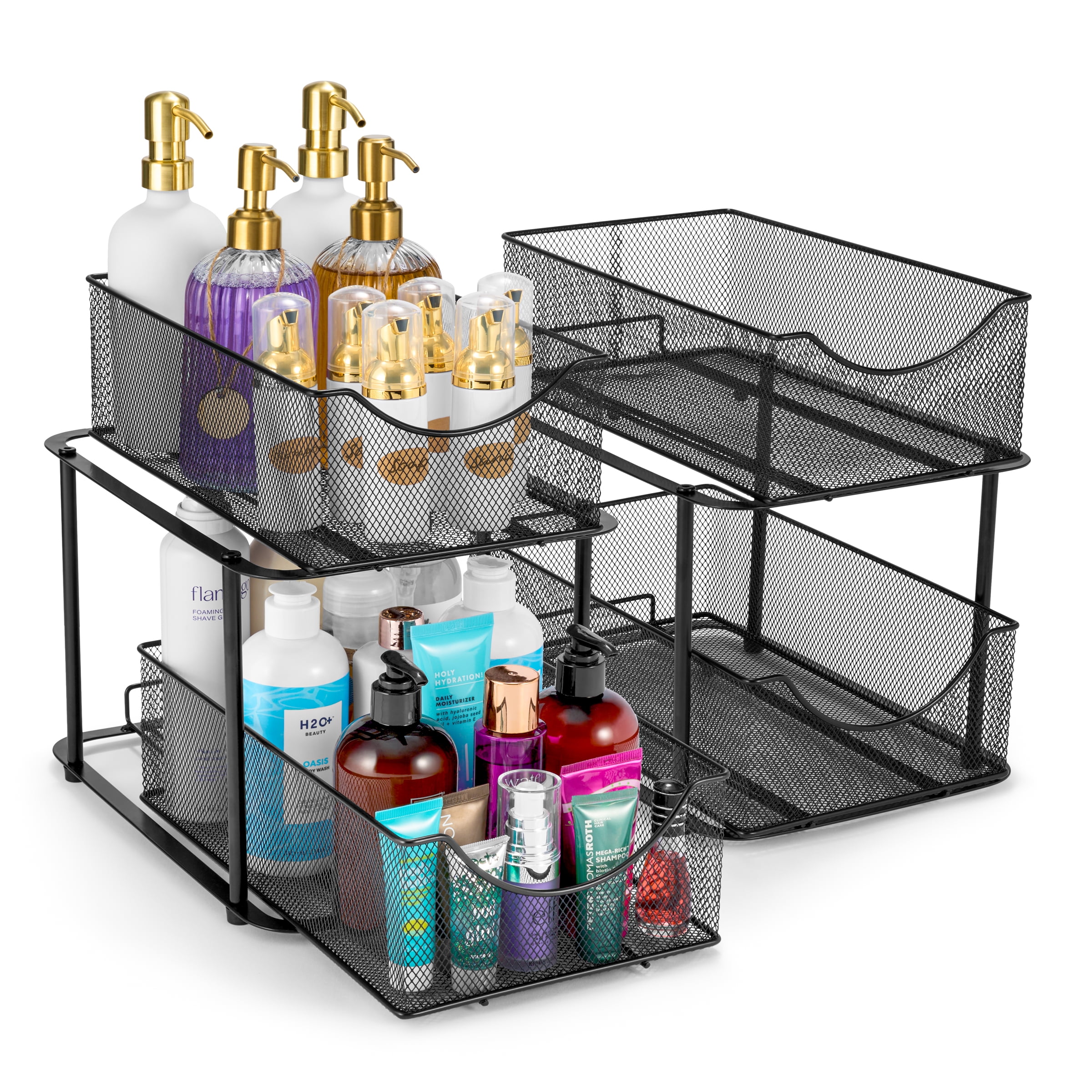 Sorbus 2 Sets of 2 Tier Metal Under Sink Organizer for Bathroom, Kitchen, Strong Steel Mesh Sliding Drawers for Under Sink, Under Cabinet, Closet, Kitchen, Pantry, Bathroom Organizers and Storage
