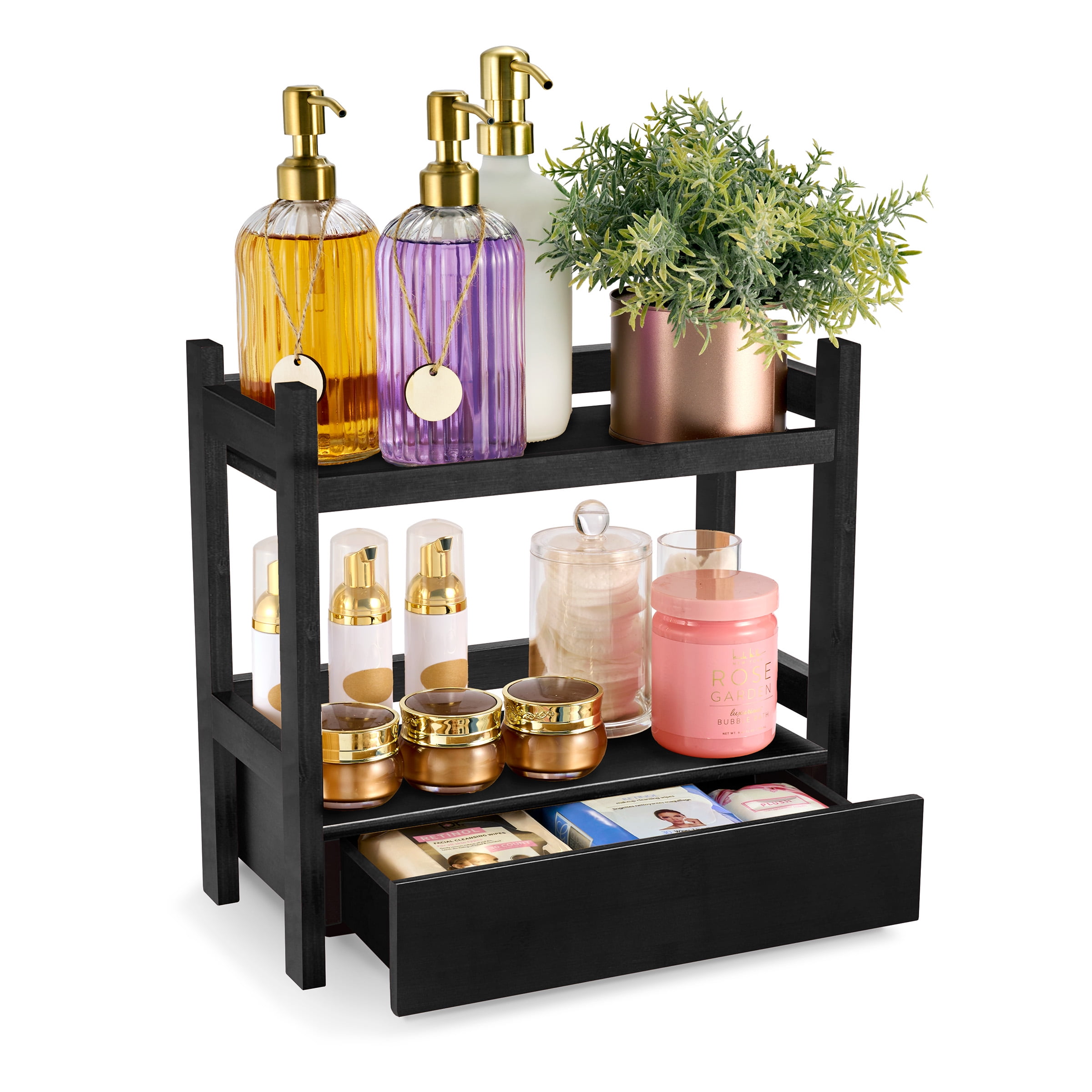 Sorbus 2-Tier 13" Bamboo Kitchen Organizer with Pull-Out Drawer, Black
