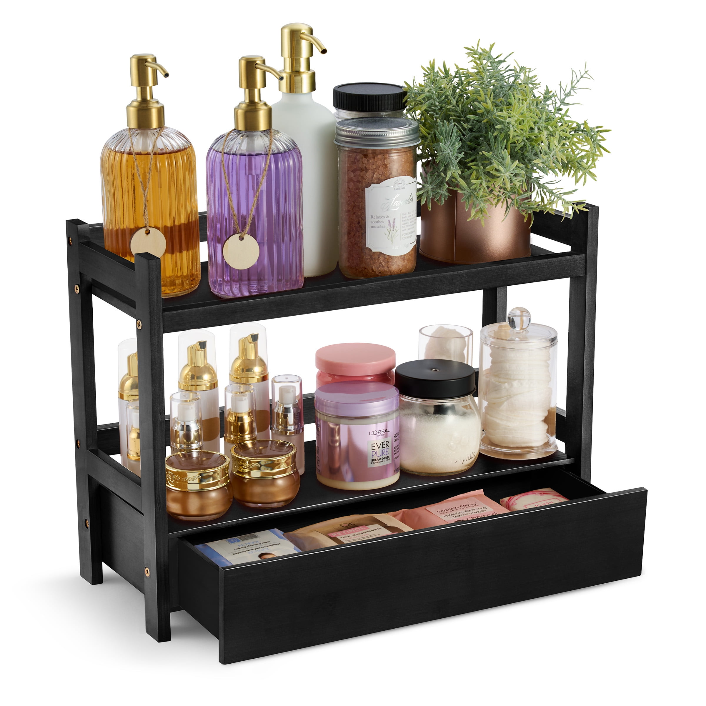 Sorbus 2-Tier 17" Bamboo Kitchen Organizer with Pull-Out Drawer, Black