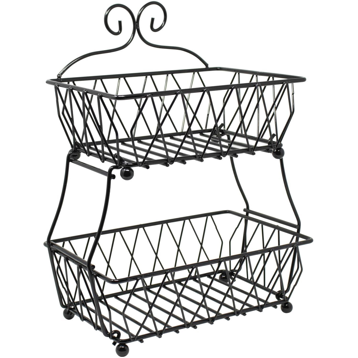 Sorbus 2 Tier Black Fruit Breadbasket Stand, Antique Metal Counter Rack for Kitchen & Bathroom