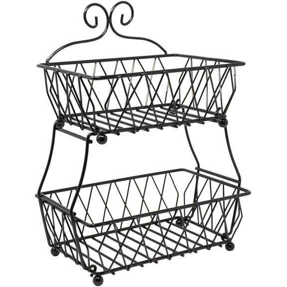 Sorbus 2 Tier Black Fruit Breadbasket Stand, Antique Metal Counter Rack for Kitchen & Bathroom