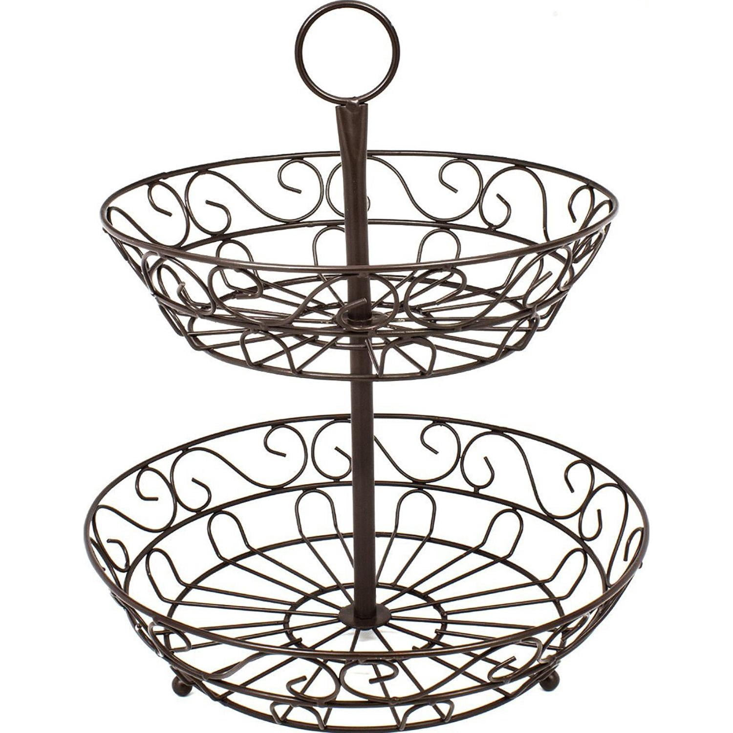 Sorbus 2-Tier Brown Metal Countertop Fruit Basket Stand, Kitchen Storage Organizer