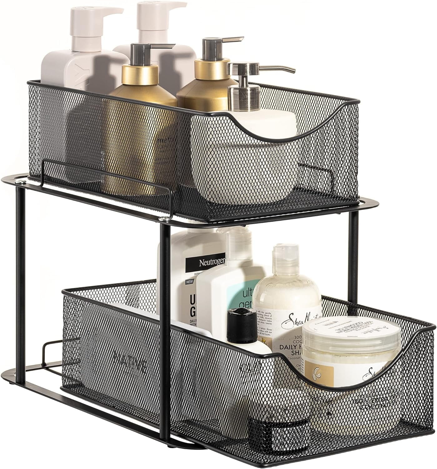 Black 2-Tier Mesh Sliding Drawer Organizer Basket