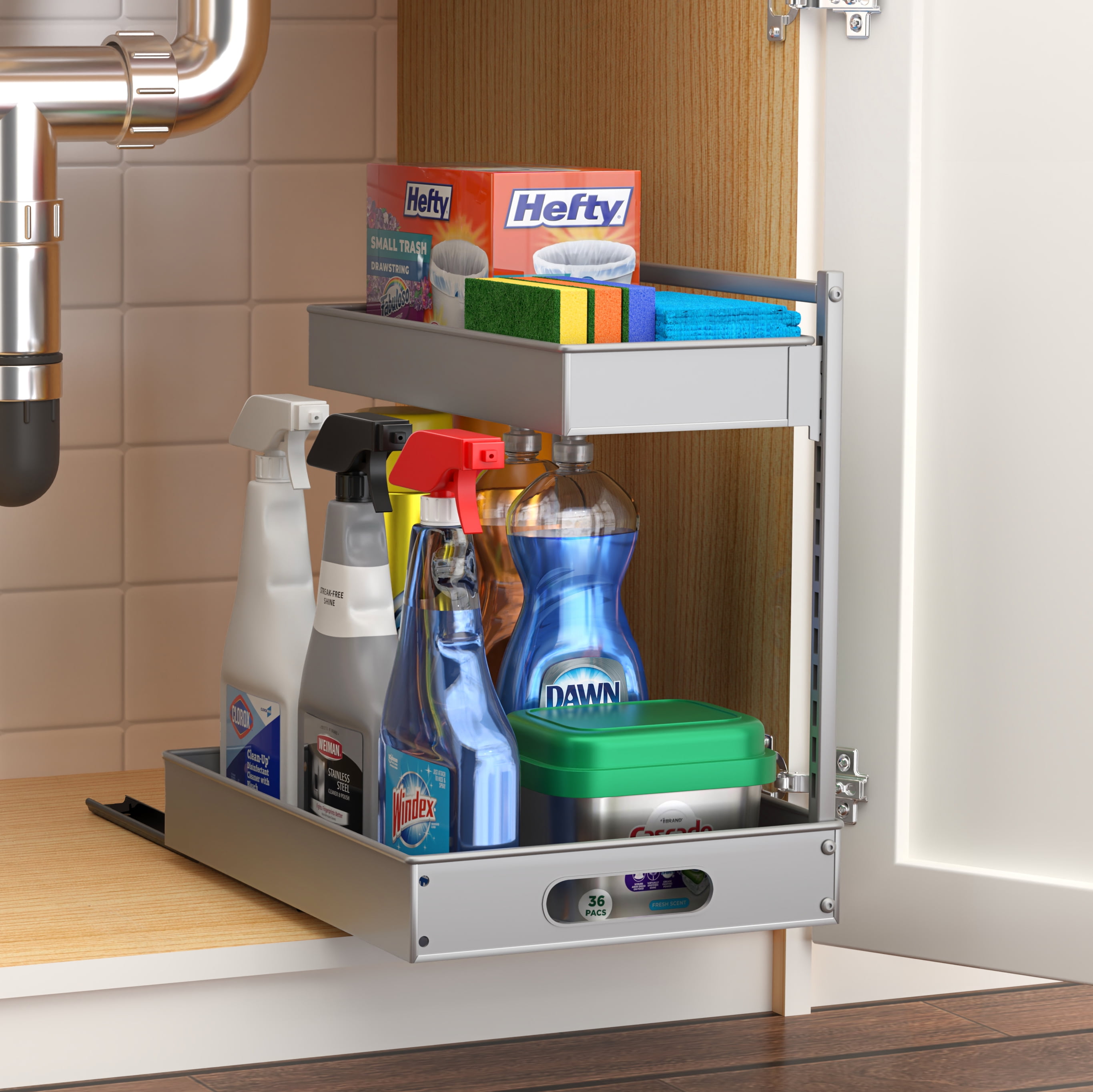 Sorbus 2-Tier Under Sink Organizer – Pull-Out Sliding Storage Rack with ...