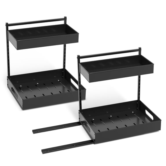 Sorbus 2-Tier Under Sink Organizer with Sliding Drawers, No-Drill Storage Rack (2 pack Black)