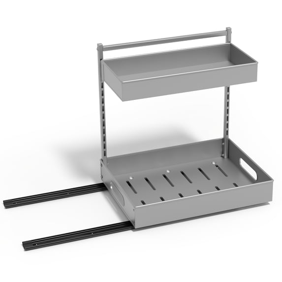 Sorbus 2-Tier Under Sink Organizer with Sliding Drawers, No-Drill Storage Rack (Silver)
