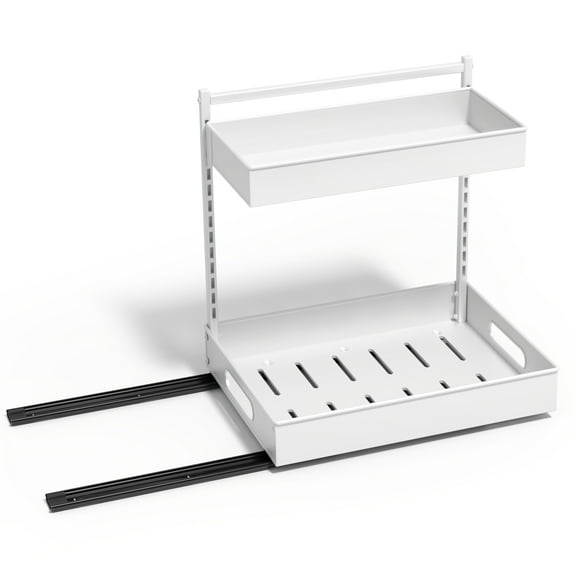 Sorbus 2-Tier Under Sink Organizer with Sliding Drawers, No-Drill Storage Rack (White)