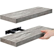 Sorbus 2 Tier Wall Mount Floating Shelves 16.25-inch Length for Photos, Decorative Items, Grey Wood