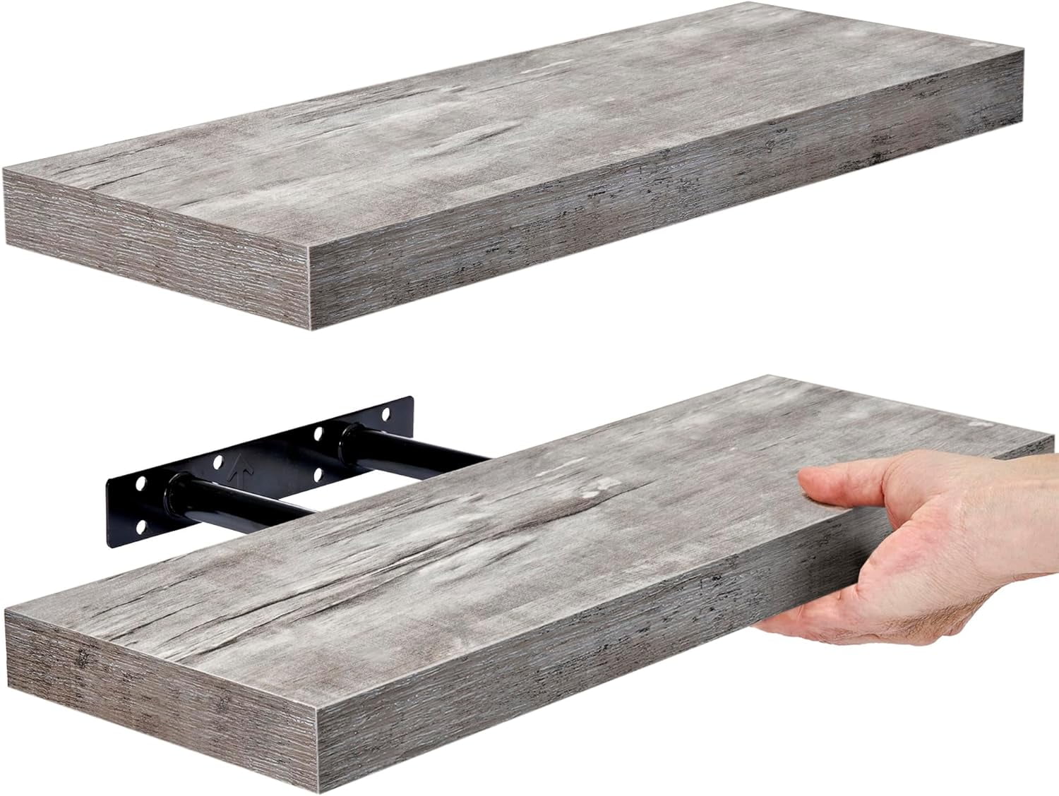 Sorbus 2 Tier Wall Mount Floating Shelves 16.25 inch Length for Photos Decorative Items Grey Wood